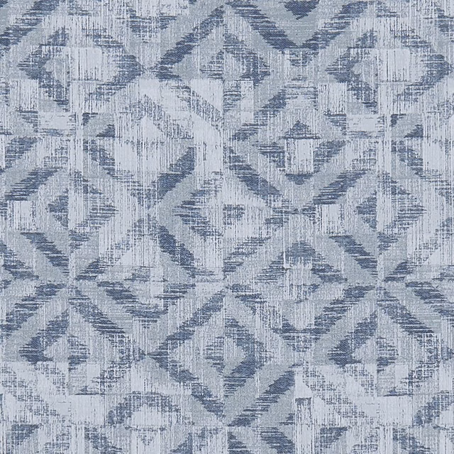 Pale denim fabric with distressed slate-blue geometric diamonds and vertical woven striations