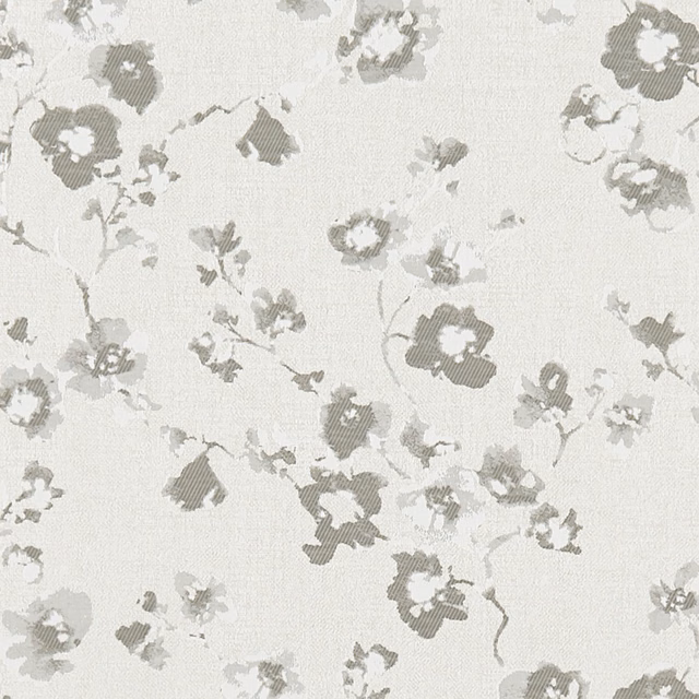 Pale pebble ground with scattered taupe-grey floral sprigs and woven texture