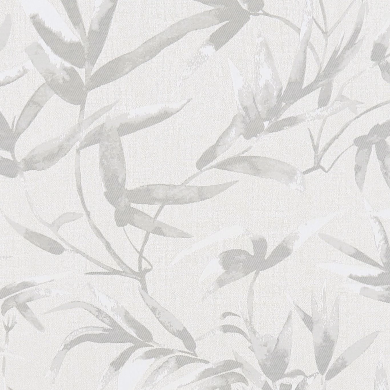 Soft ivory fabric with pale grey leafy branches and a fine woven texture