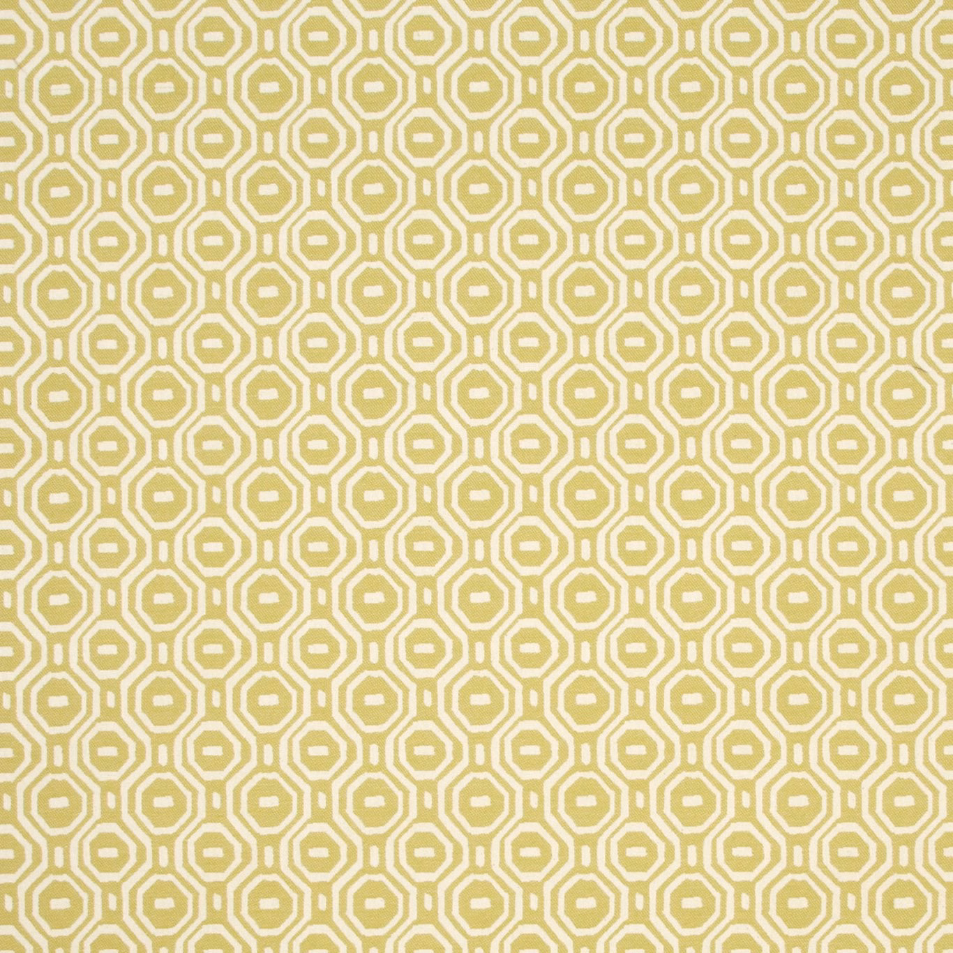 Muted olive and ivory woven fabric with repeating outlined octagonal geometric motifs