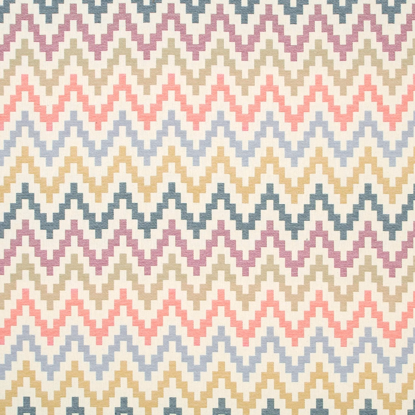 Indigo and cranberry stepped chevrons with coral, blue and beige woven accents