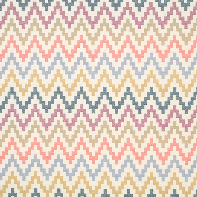 Indigo and cranberry stepped chevrons with coral, blue and beige woven accents