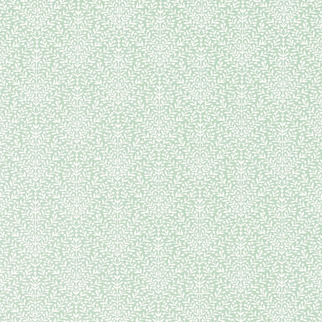 Pale mint green leaf chevron weave on a white ground