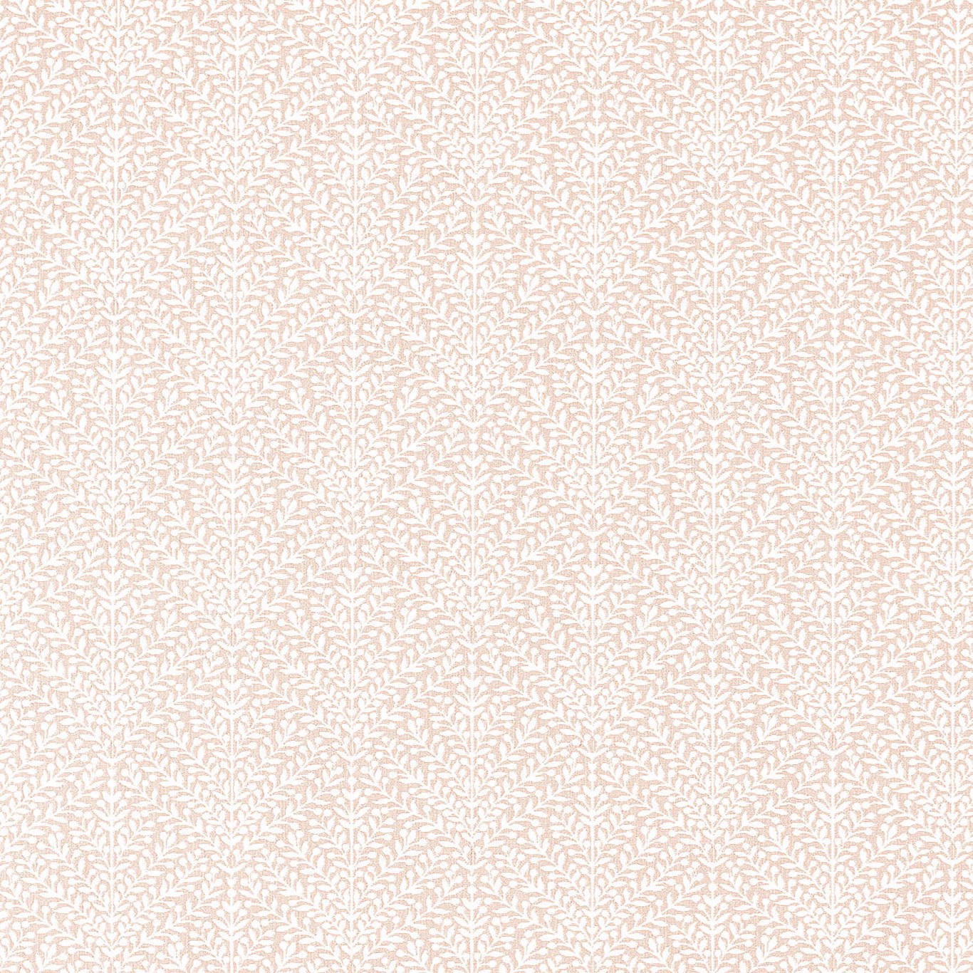 Pale shell-pink woven damask with small leaf motifs on a cream ground