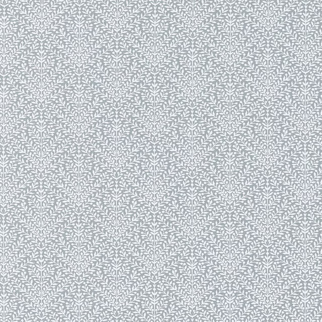 Grey leaf trellis fabric swatch with a pale slate woven pattern