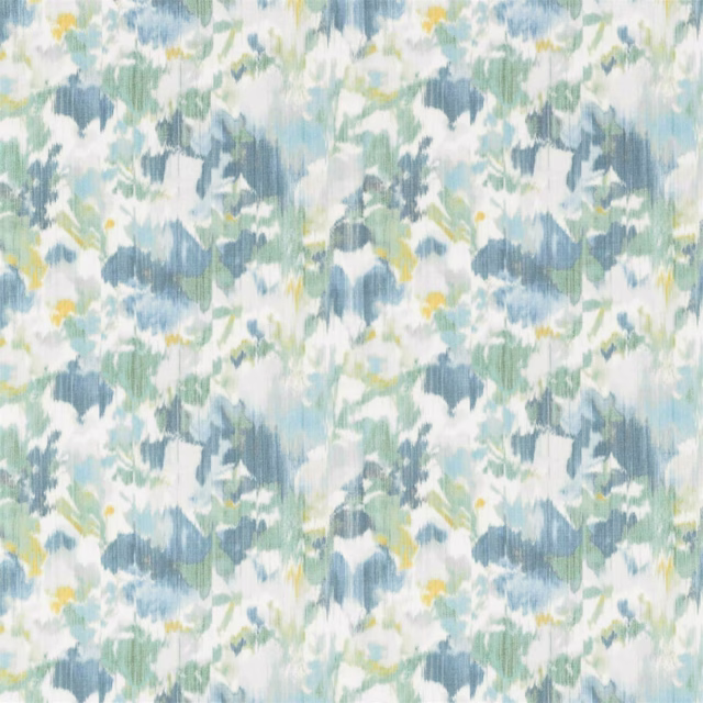 Painterly teal and indigo floral fabric with mint, white and yellow accents