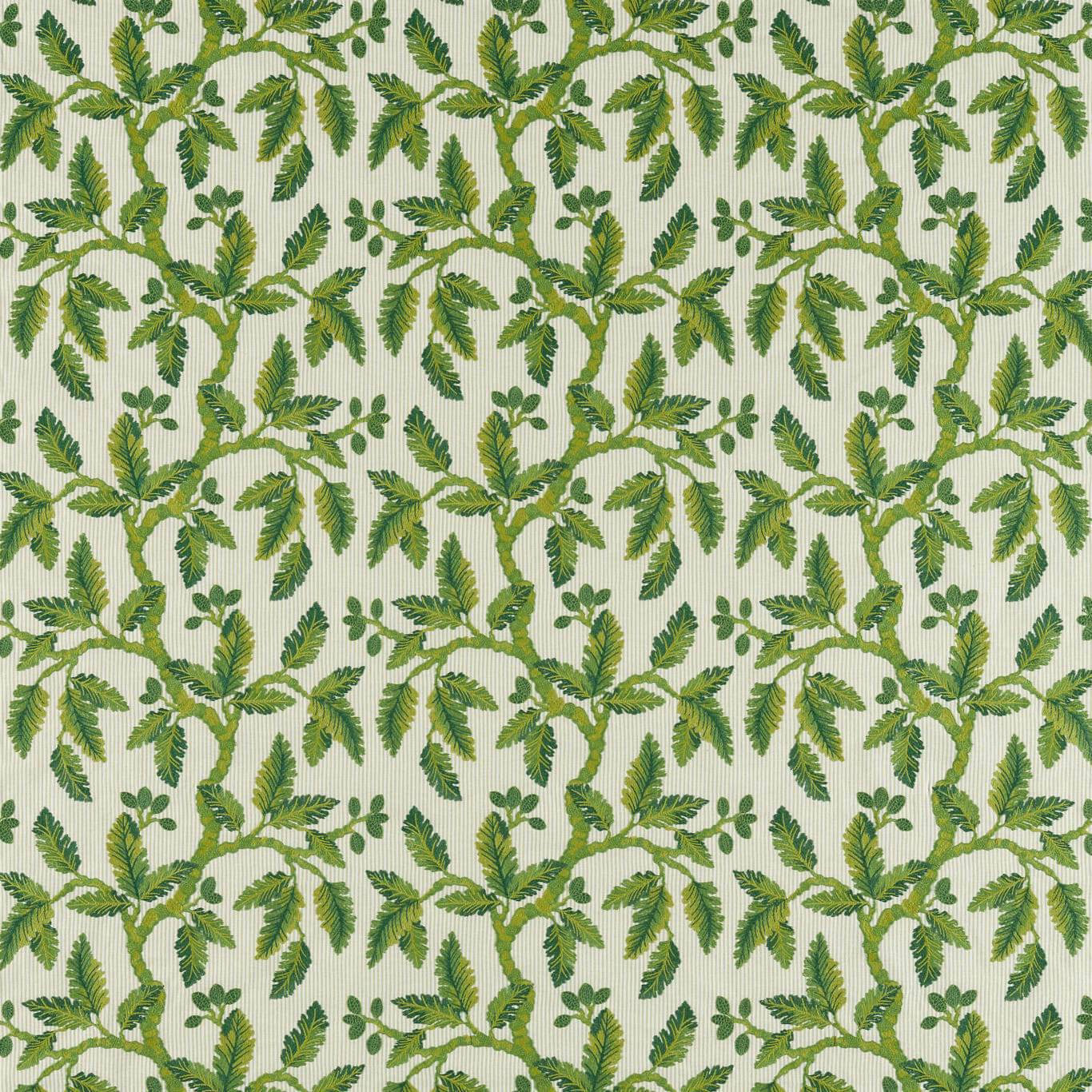 Leafy botanical branches in layered green on a pale textured ground