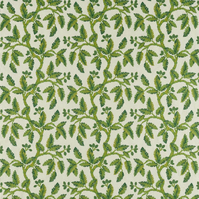 Leafy botanical branches in layered green on a pale textured ground