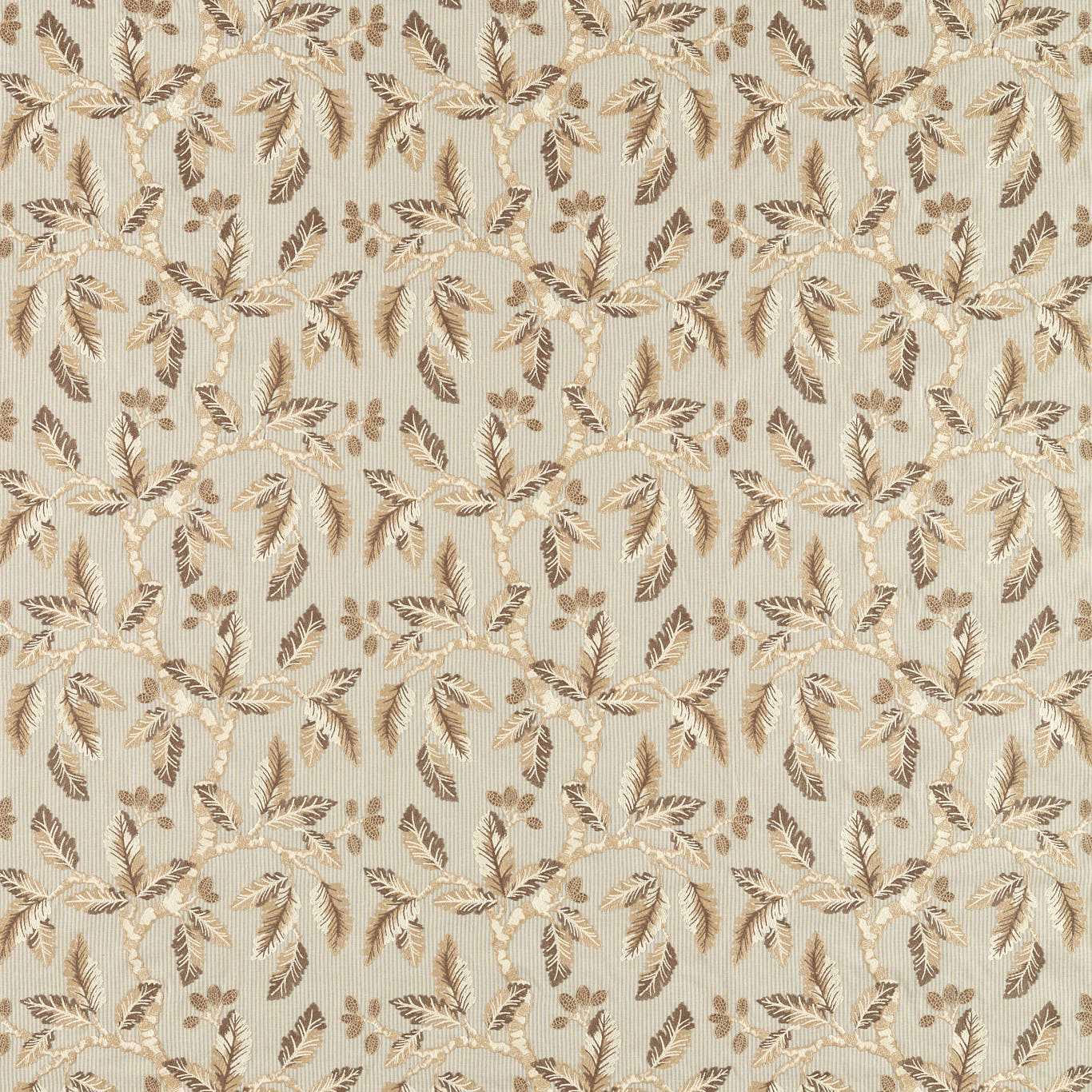 Leafy repeating botanical fabric in flax beige, taupe and cream