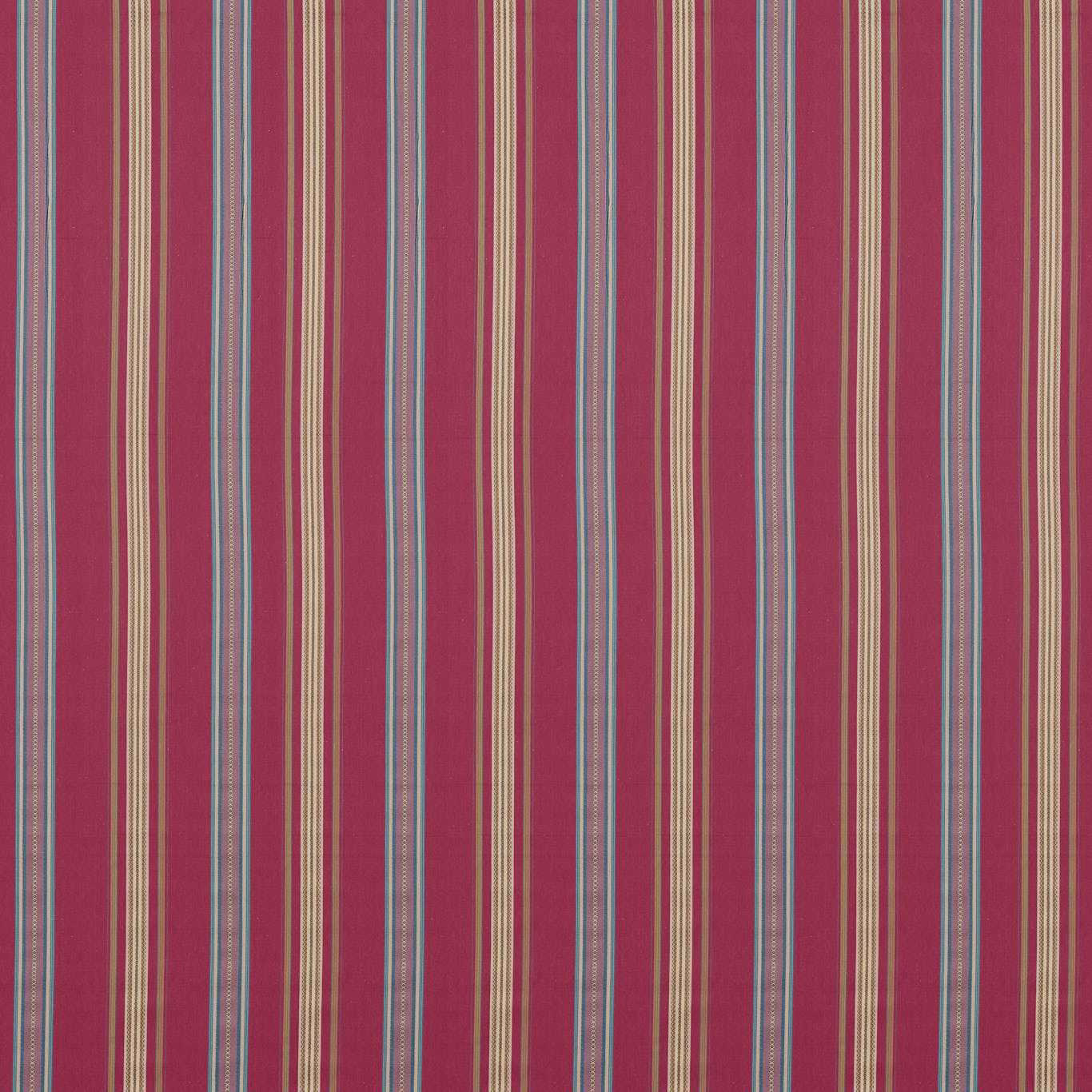 Vertical mulberry pink stripe fabric with slim blue and cream bands