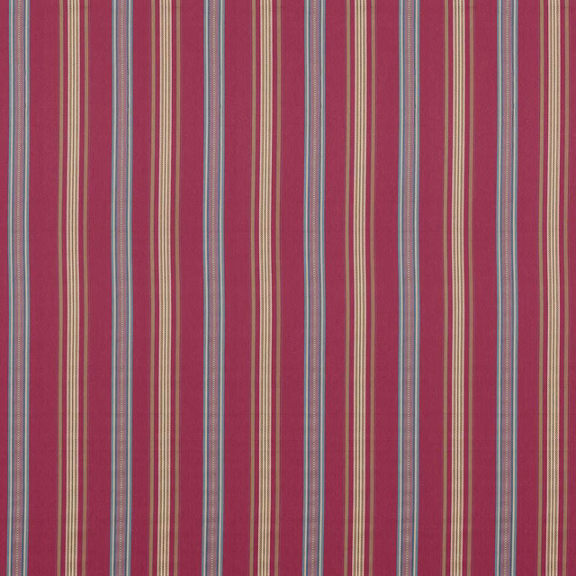 Vertical mulberry pink stripe fabric with slim blue and cream bands