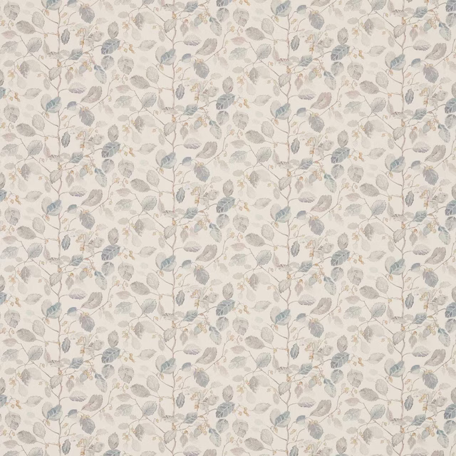 Soft grey and silver leaf trail fabric on a pale ground