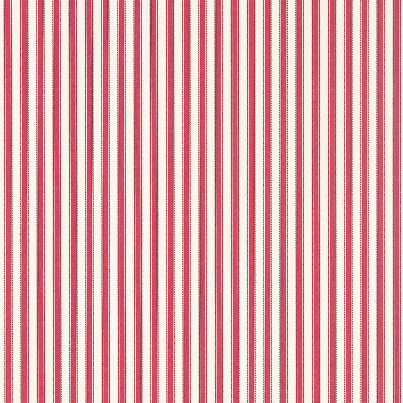 Fine vertical mulberry and pink stripes on a warm cream wallpaper ground