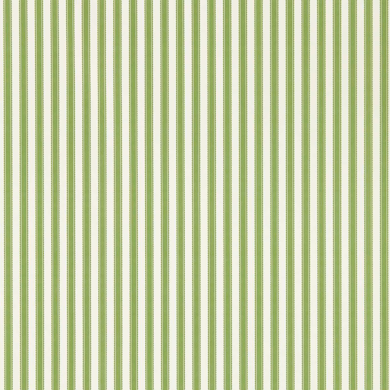 Sap green and ivory vertical stripe wallpaper with fine dotted line detail