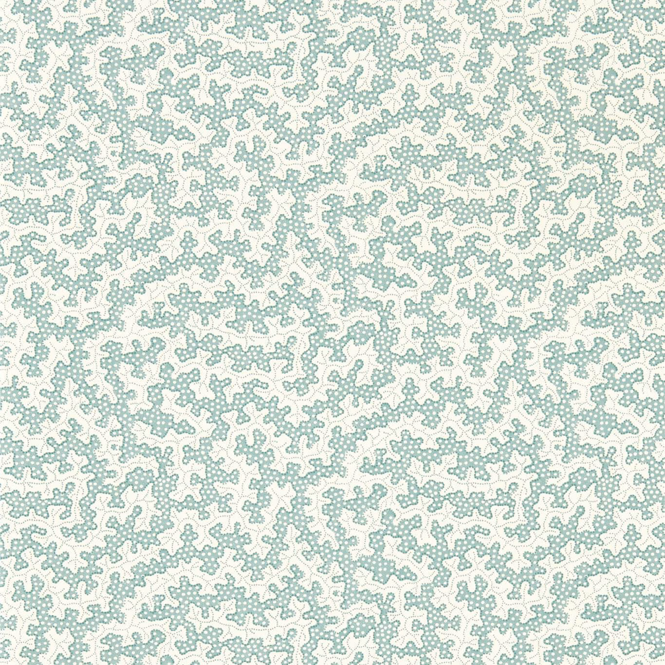 Pale cream wallpaper with dense soft blue-green branching organic tracery