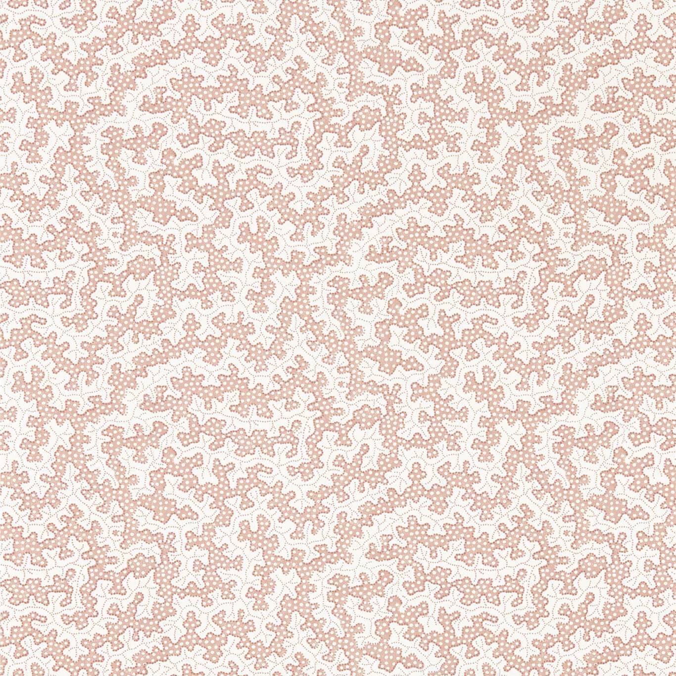 Warm cream wallpaper with fine dusty-blush branching tracery and stippled texture
