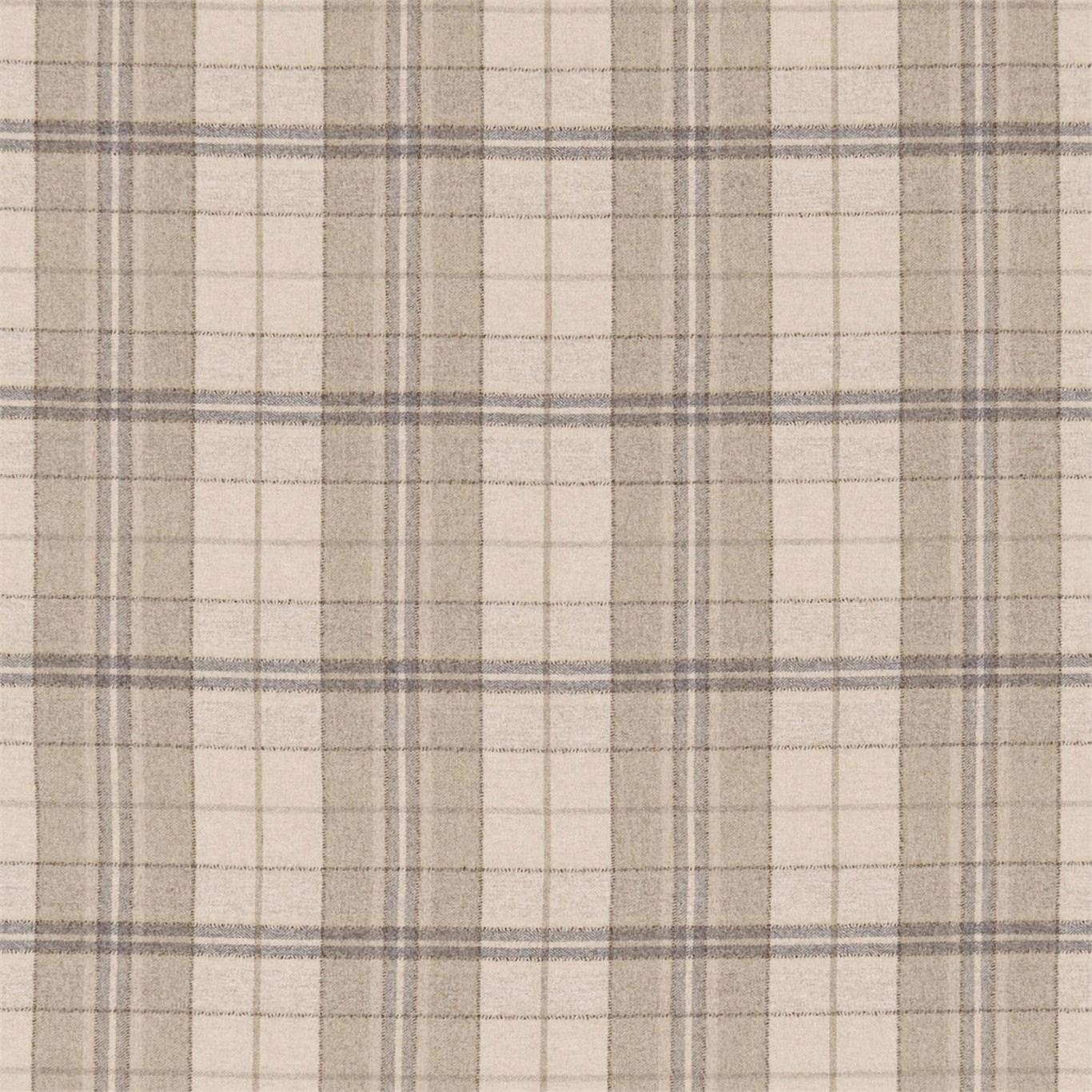 Soft pebble and taupe checked woven fabric with a lightly brushed texture