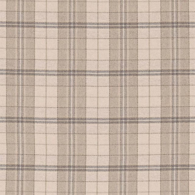 Soft pebble and taupe checked woven fabric with a lightly brushed texture