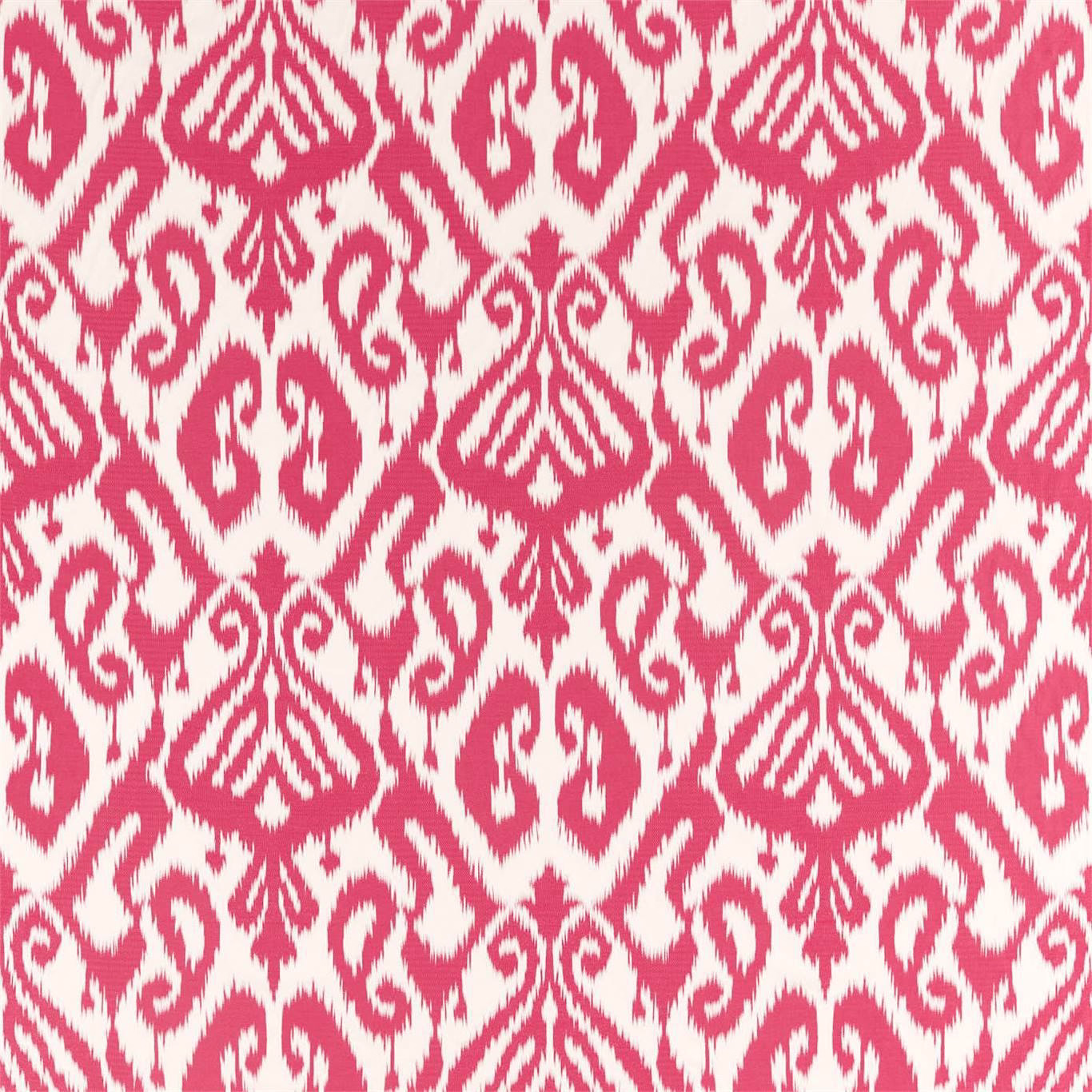 Bright raspberry pink and ivory geometric kasuri weave fabric swatch