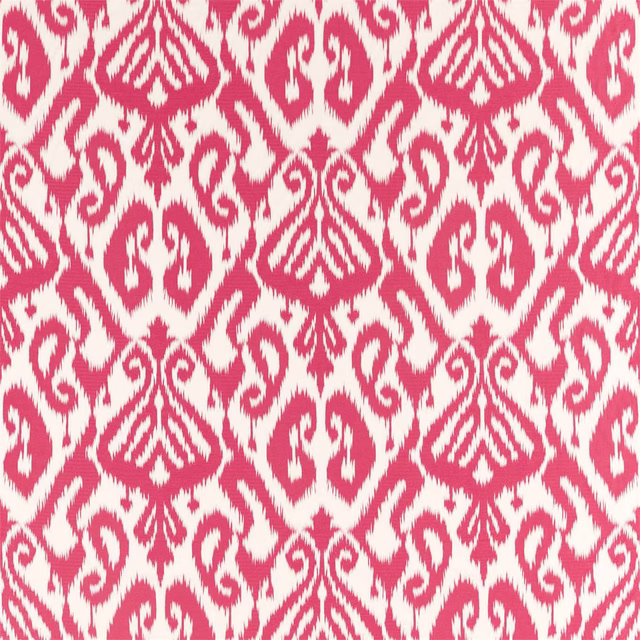 Bright raspberry pink and ivory geometric kasuri weave fabric swatch