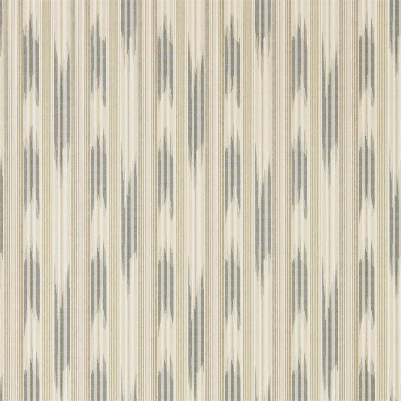 Dove grey wallpaper with cream vertical striations and softened charcoal motifs