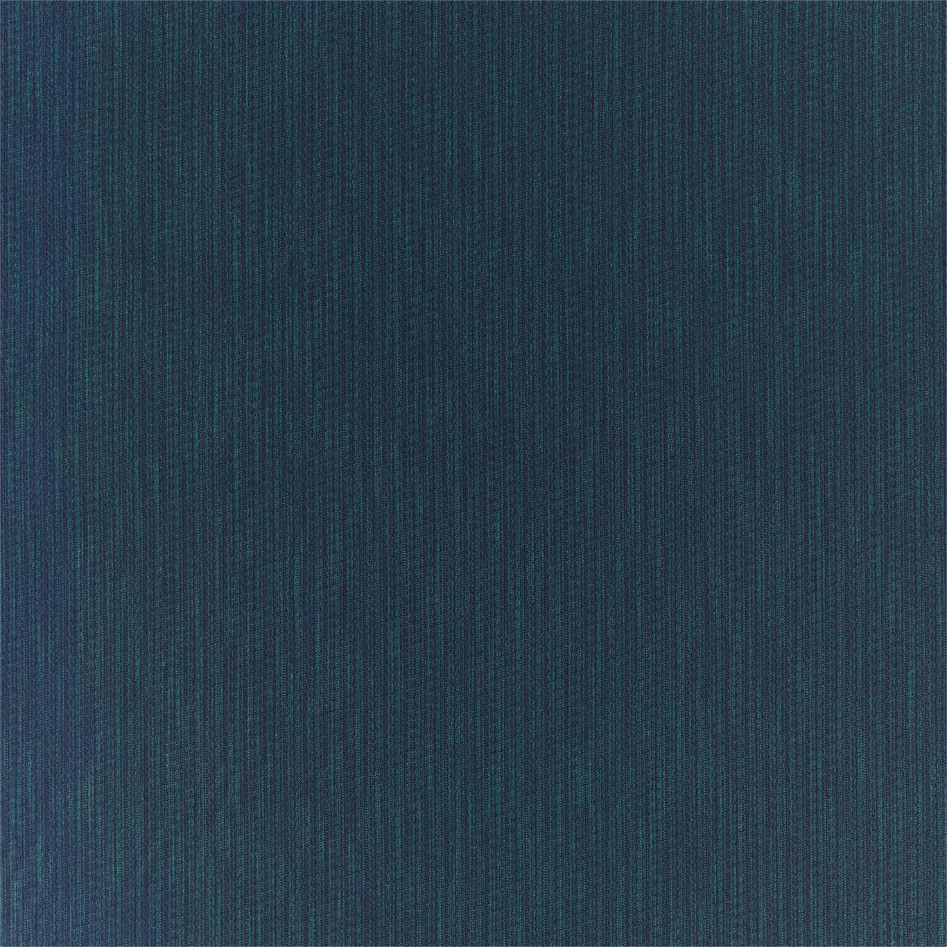 Deep teal indigo woven fabric with fine vertical ribbed texture