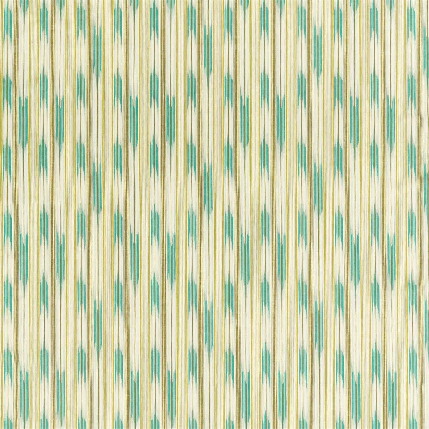 Cream and celeste woven fabric with vertical ikat-style marks