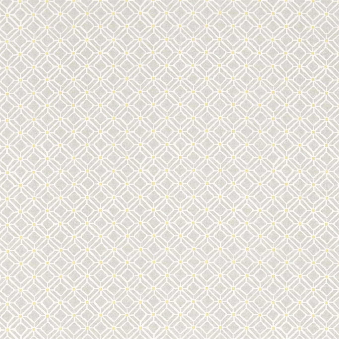 Small silver-grey geometric fretwork fabric with tiny linden-yellow dots