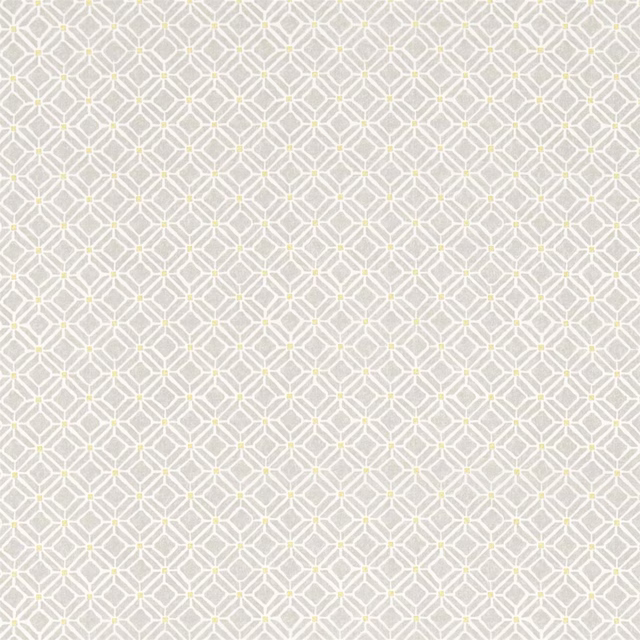 Small silver-grey geometric fretwork fabric with tiny linden-yellow dots