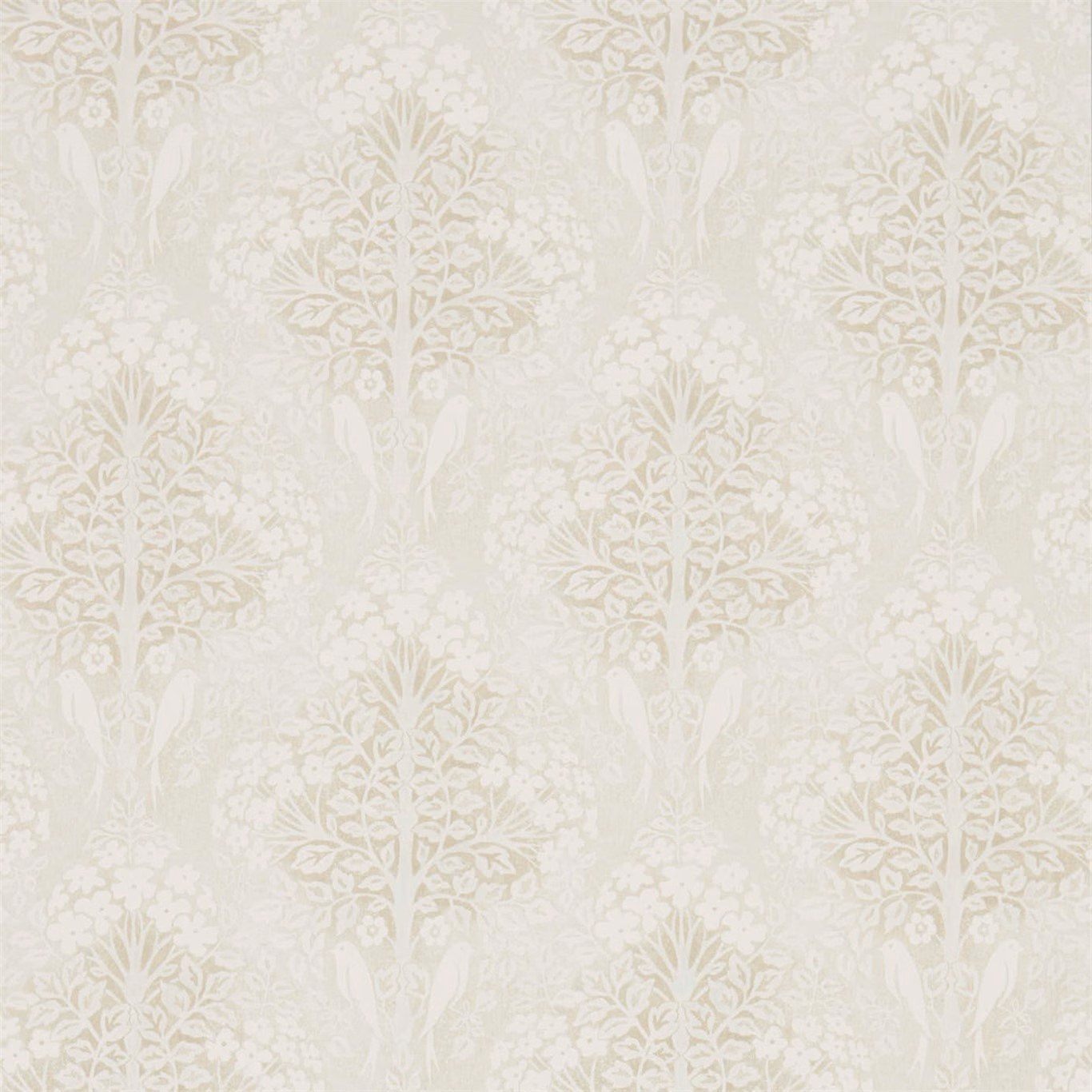 Warm ivory wallpaper with delicate cream woodland foliage in a soft vertical repeat