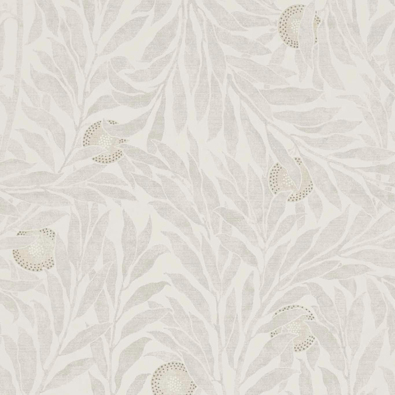 Stone wallpaper with pale leafy branches and delicate dotted bird motifs