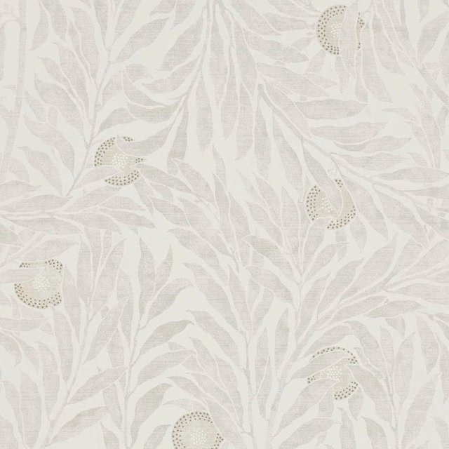 Stone wallpaper with pale leafy branches and delicate dotted bird motifs