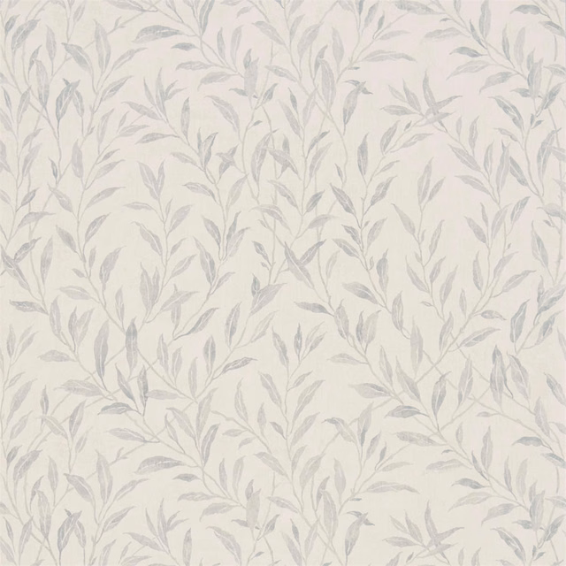 Chalk wallpaper with delicate dove-grey leafy branches and softly painted texture