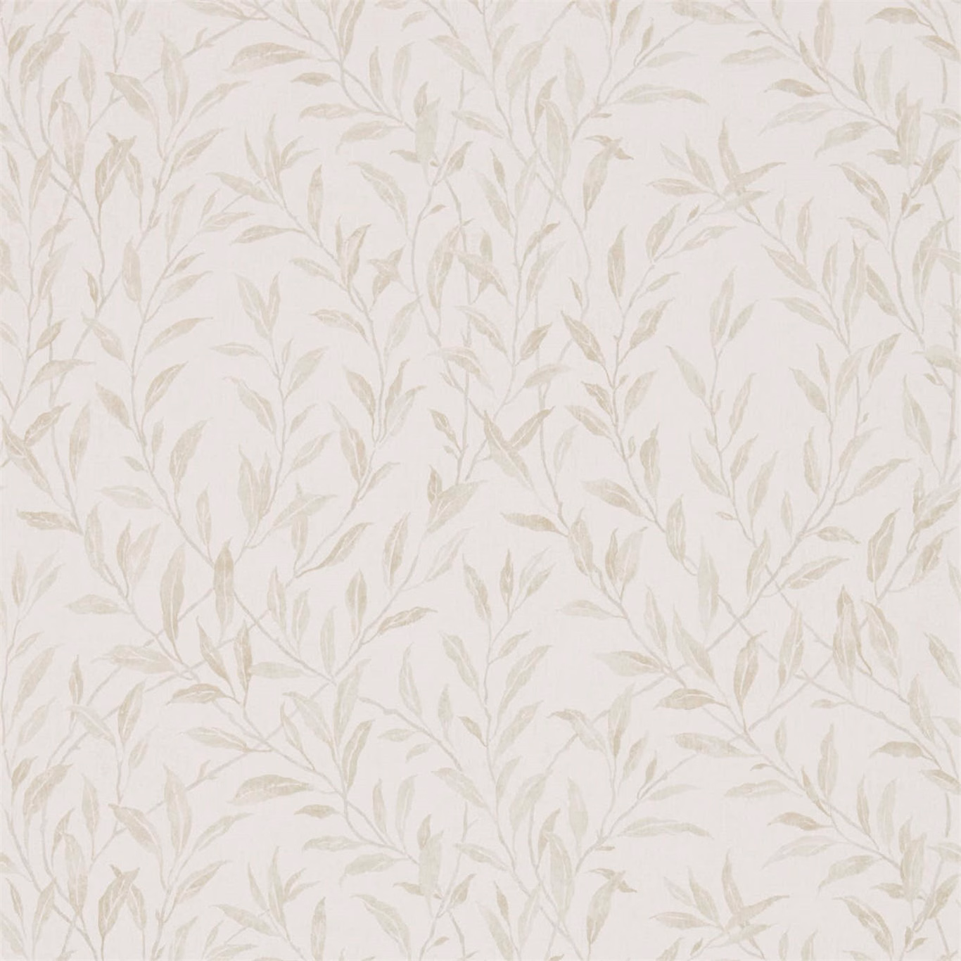 Pale ivory wallpaper with fine stone leafy branches and softly muted botanical detail