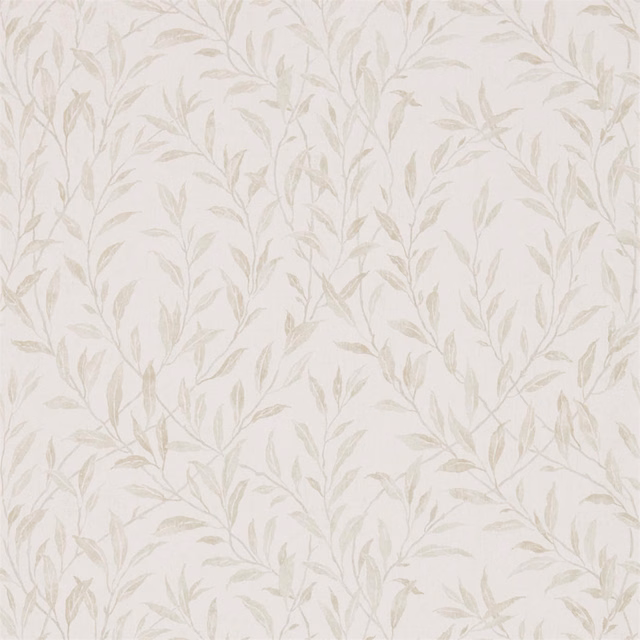 Pale ivory wallpaper with fine stone leafy branches and softly muted botanical detail
