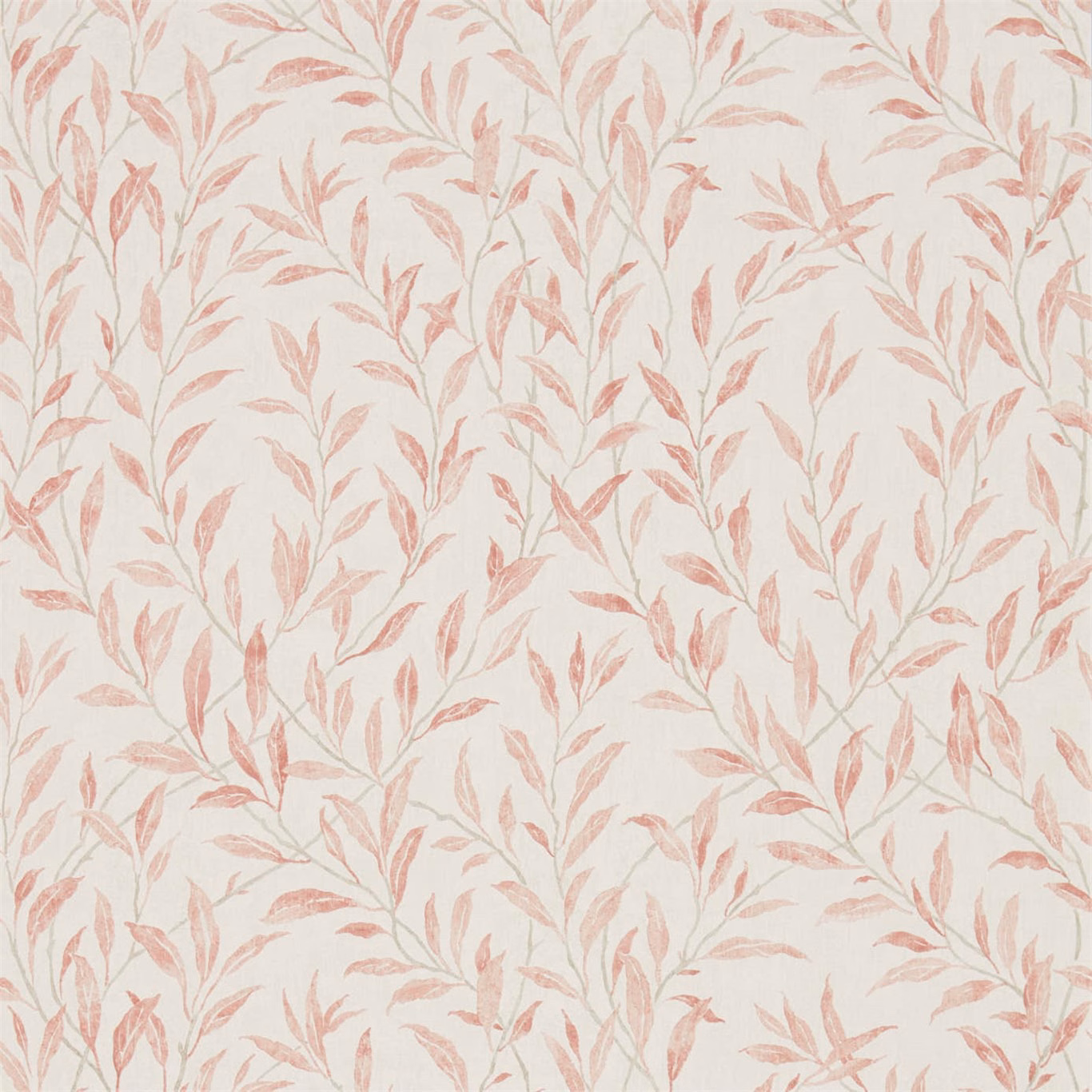 Dusty rose leafy branches scattered across a warm ivory wallpaper ground