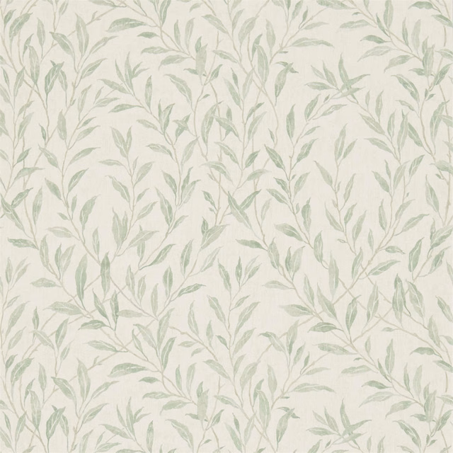 Cream wallpaper with pale willow-green leafy stems in a delicate trailing botanical pattern