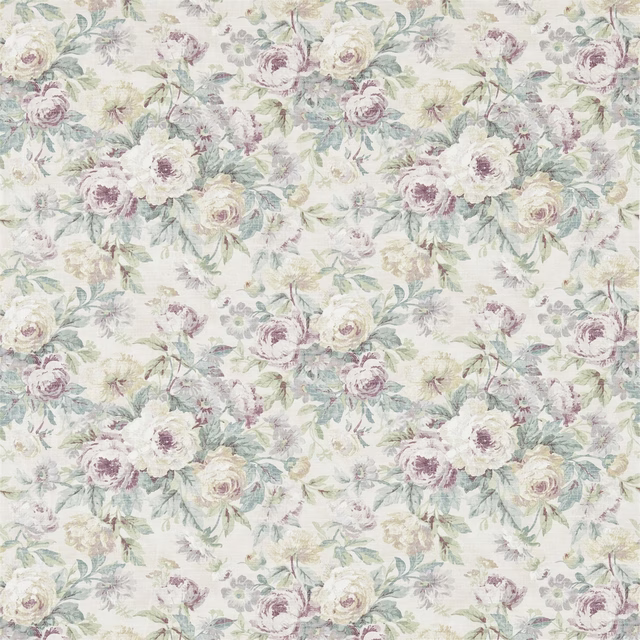 Large-scale faded rose floral fabric in vanilla, taupe and soft sage