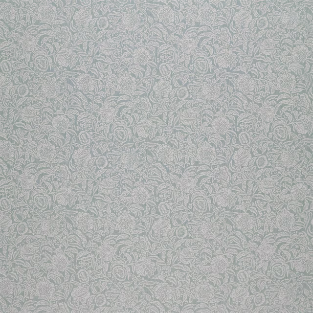 Soft Wedgwood blue floral weave with ivory leaves and vines