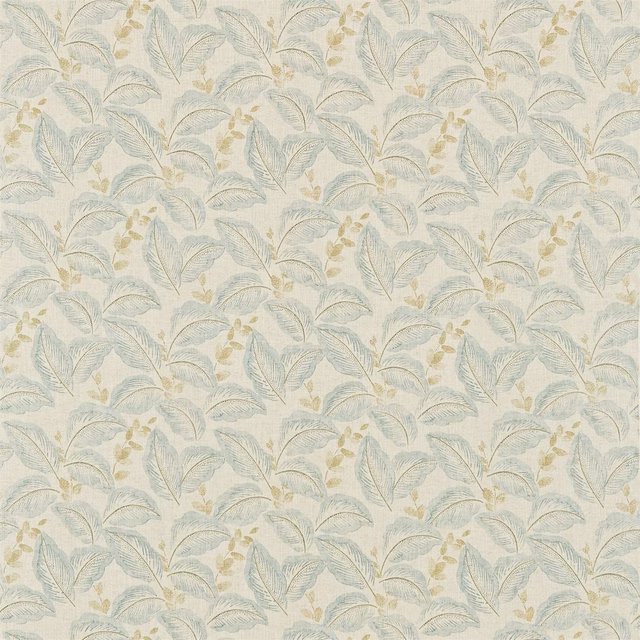 Pale cream floral fabric with soft eau de nil leaves and beige detailing