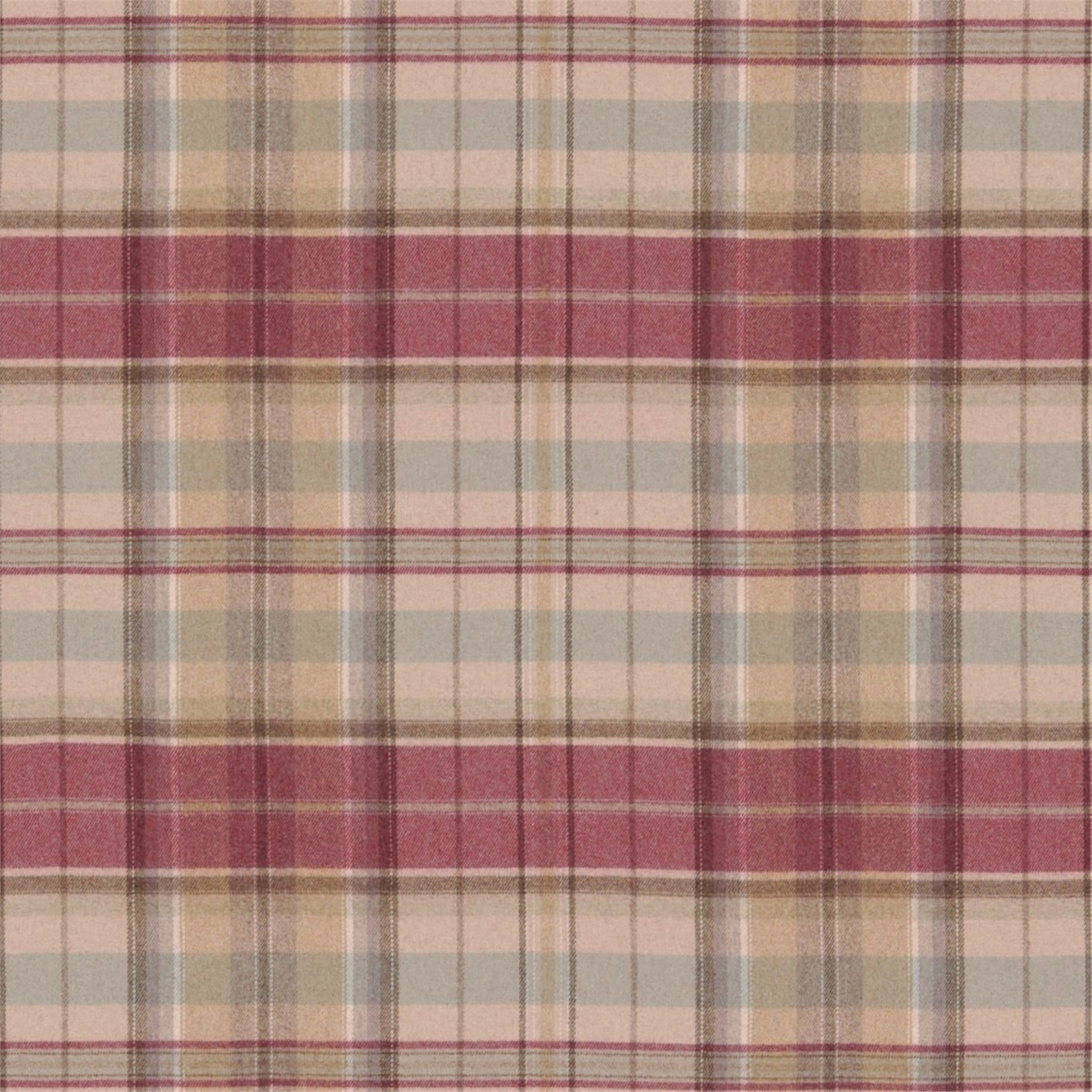Cream, biscuit and cherry pink checked upholstery fabric with fine striped bands