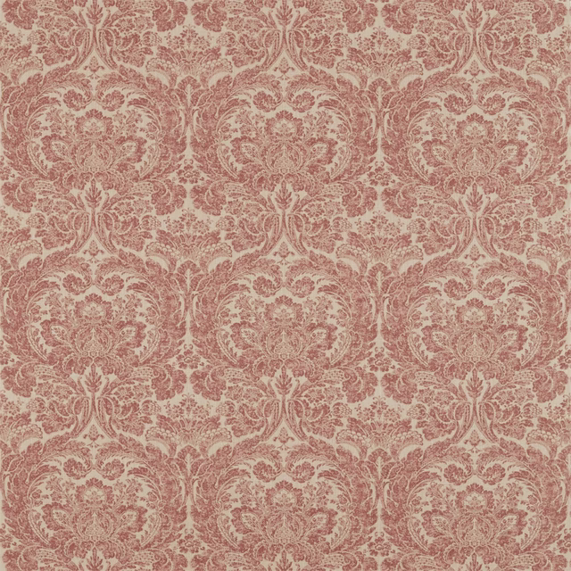 Large amber-pink damask pattern on a pale linen ground