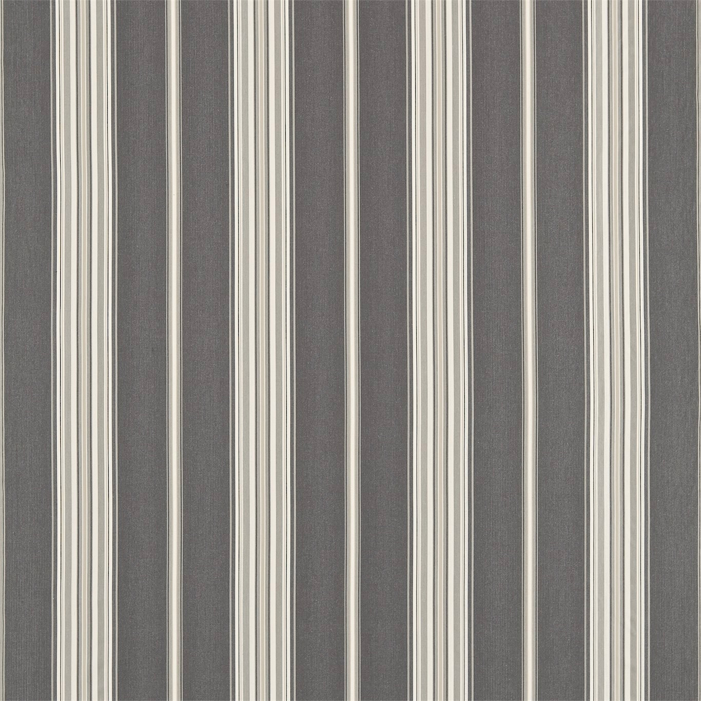 Vertical charcoal grey stripe fabric with narrow dove and ivory bands