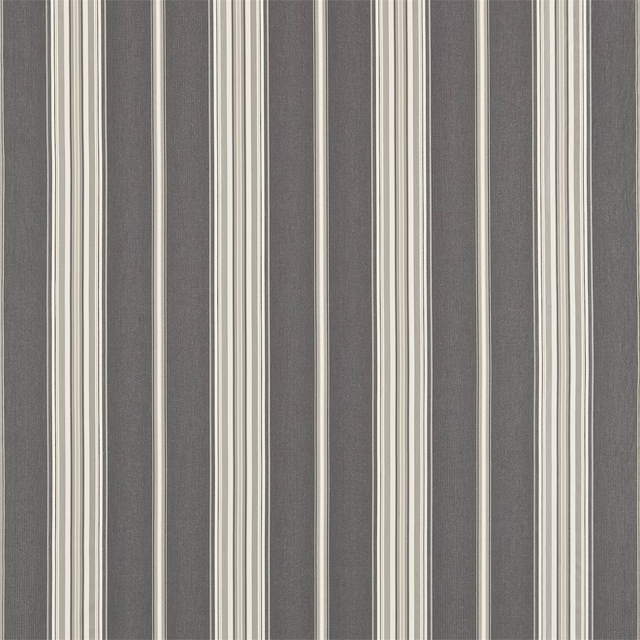 Vertical charcoal grey stripe fabric with narrow dove and ivory bands