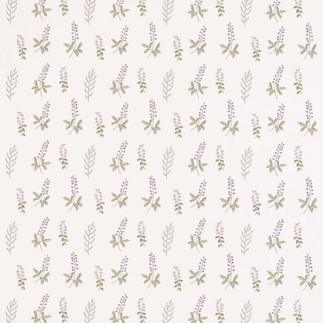 Cream fabric swatch with small celadon and fig botanical sprigs