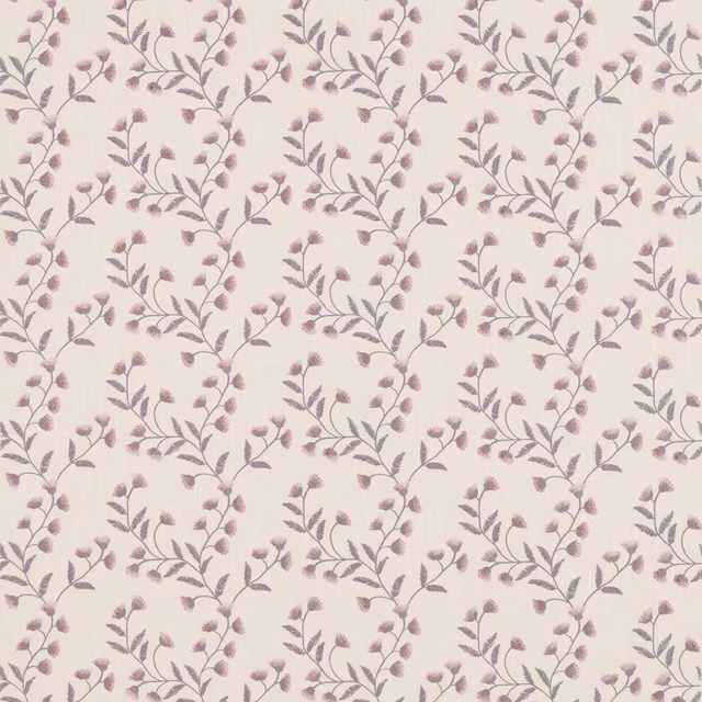 Cream botanical fabric with trailing fig mauve leaves and small berry sprigs