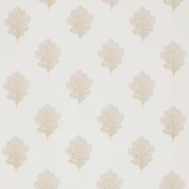 Pale oak leaf motif in soft milk white on a light ground