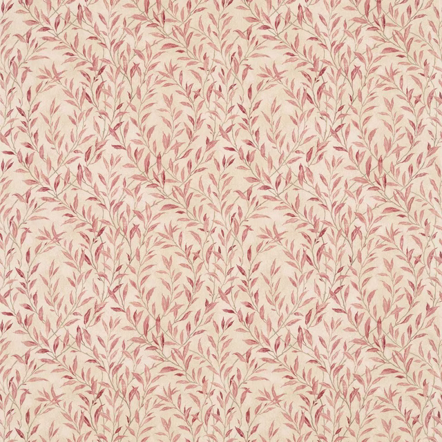 Cream fabric with small rosewood leaf trail and sepia woven texture