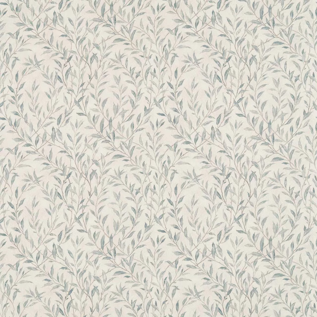 Pale Wedgwood-blue leaf trail on an ivory ground with a soft silver wash