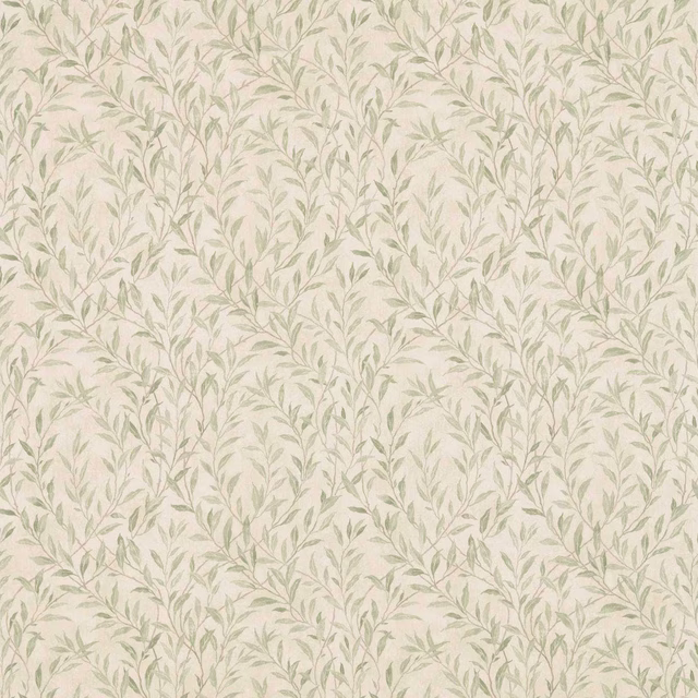 Cream fabric with soft sage willow leaves in an all-over botanical repeat